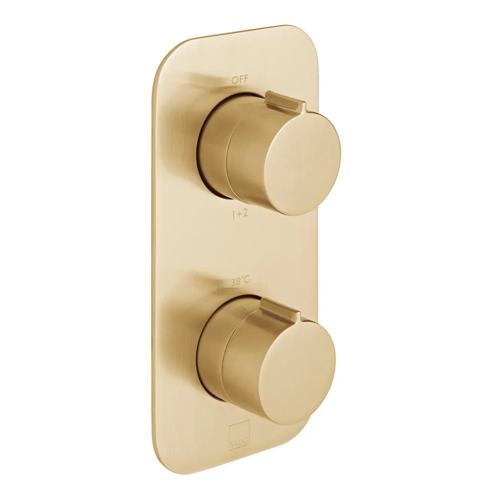Cutout image of Vado Individual Altitude Brushed Gold Dual Outlet Thermostatic Shower Valve Vertical