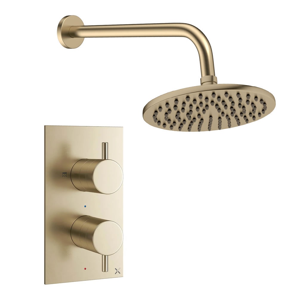 Cutout image of Crosswater Design Brushed Brass Single Outlet Rainfall Shower Set
