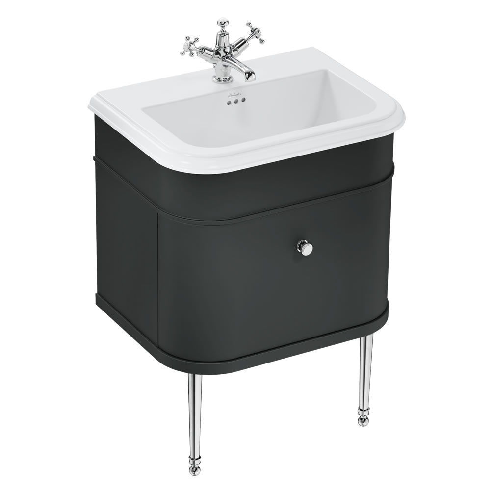Burlington Chalfont 650mm Ceramic Basin, Matt Black Unit & Chrome Legs