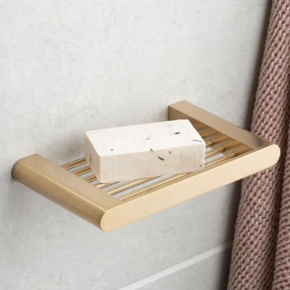 Lifestyle image of Vado Individual Spa Brushed Gold Soap Holder