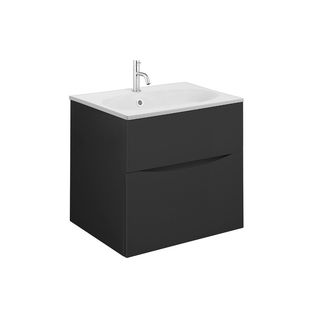 Product Cut out image of the Crosswater Glide II Matt Black 500mm Double Drawer Unit with Matt White 1 Tap Hole Basin