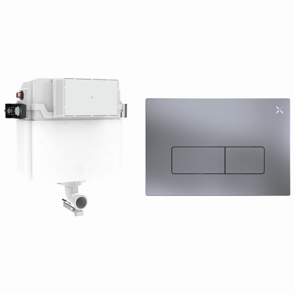 Cutout image of Crosswater 460mm Concealed Back-to-Wall Cistern & MPRO Brushed Nickel Dual Flush Plate