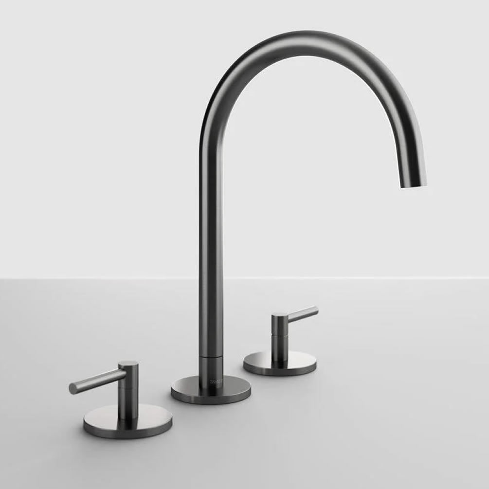 Tavistock Cohort Lever Gunmetal 3 Tap Hole Basin Mixer & Click Waste - Lifestyle Image