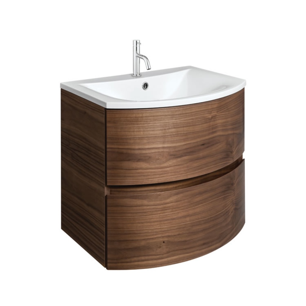 Cutout image of Crosswater Svelte 600 American Walnut Wall-Hung Vanity Unit & Cast Mineral Basin
