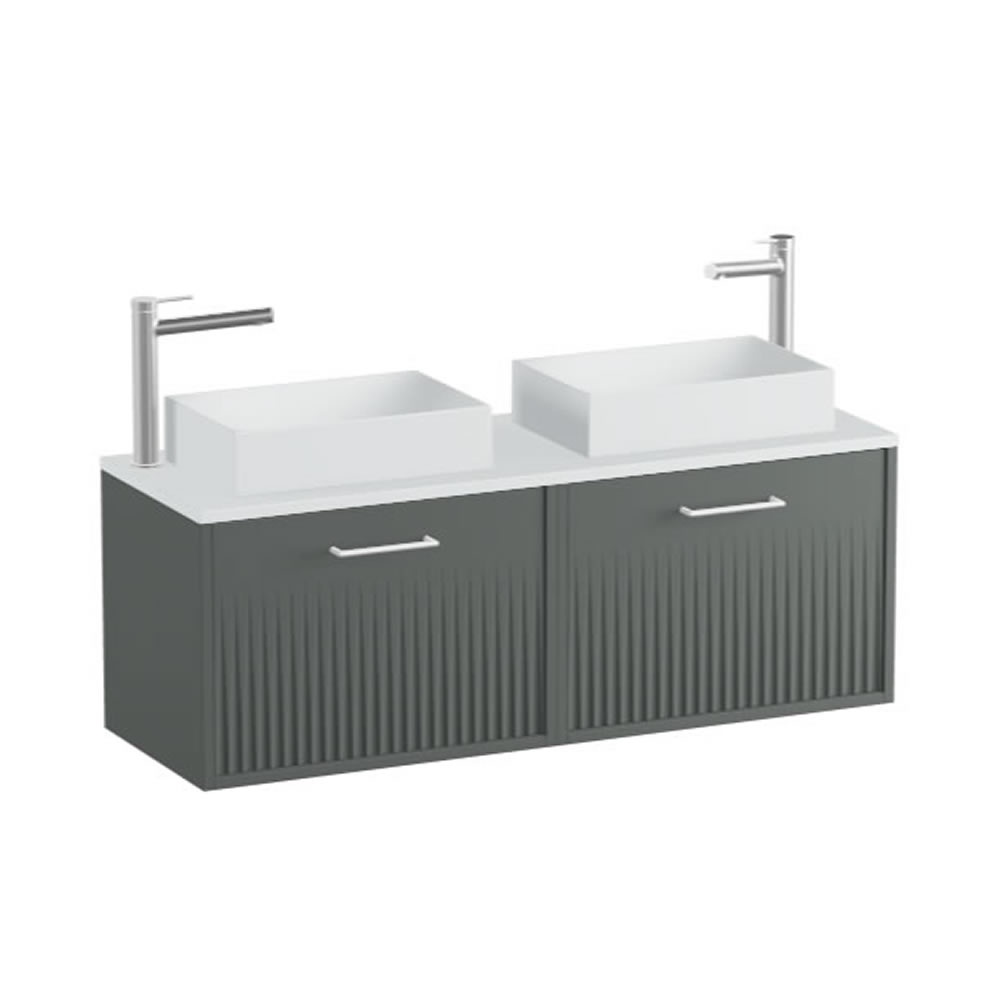 Vado Safari Fluted 1200mm Charcoal Grey Wall Hung Vanity Unit & Arctic White Worktop