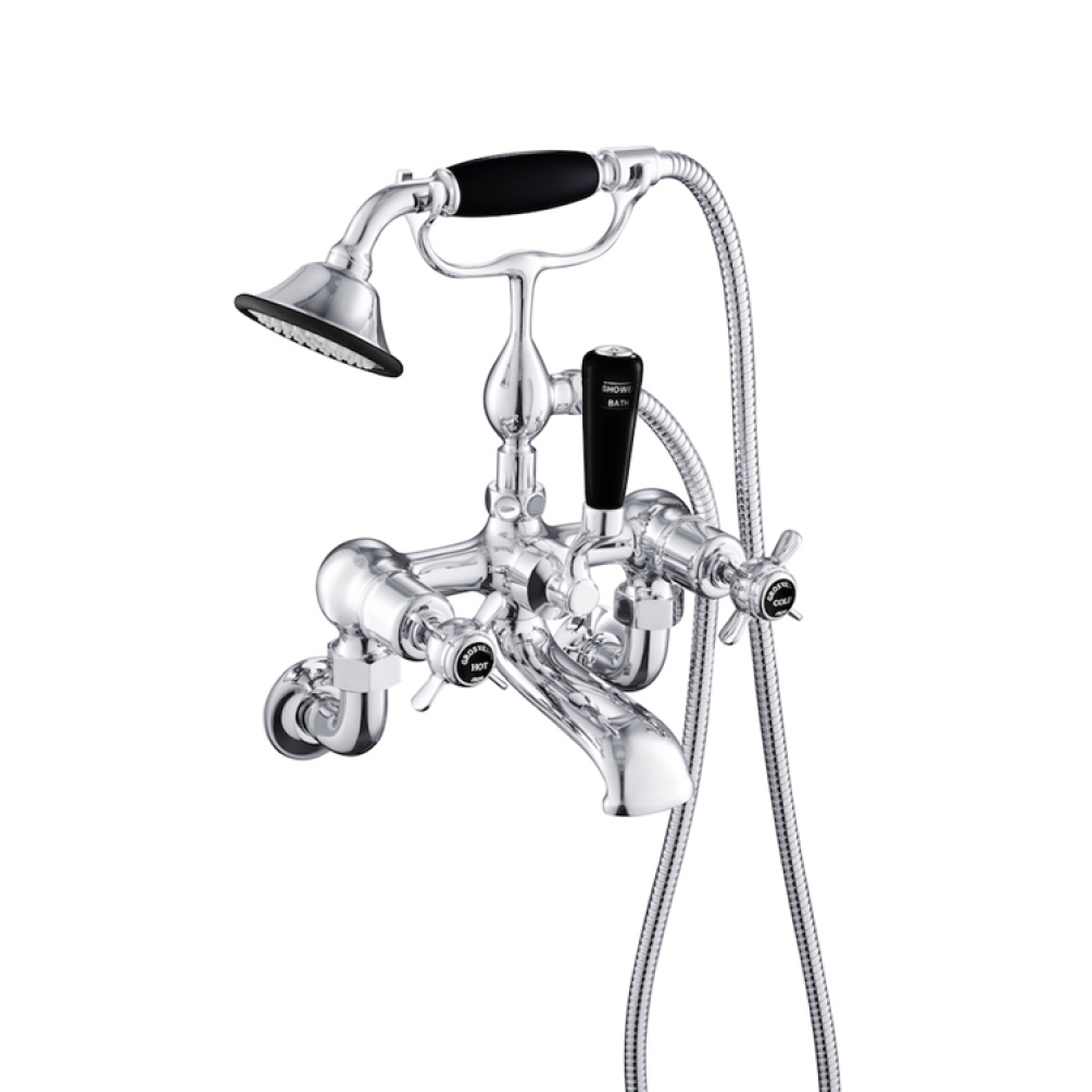 Photo of JTP Grosvenor Pinch Wall Mounted Bath Shower Mixer - Black Indices Cutout