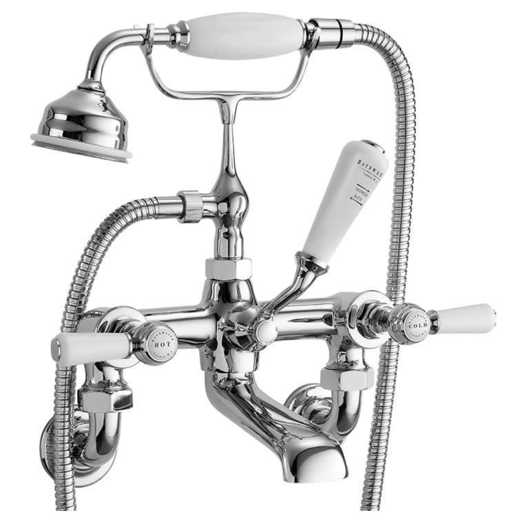 Photo of Bayswater Lever White & Chrome Wall Mounted Bath Shower Mixer