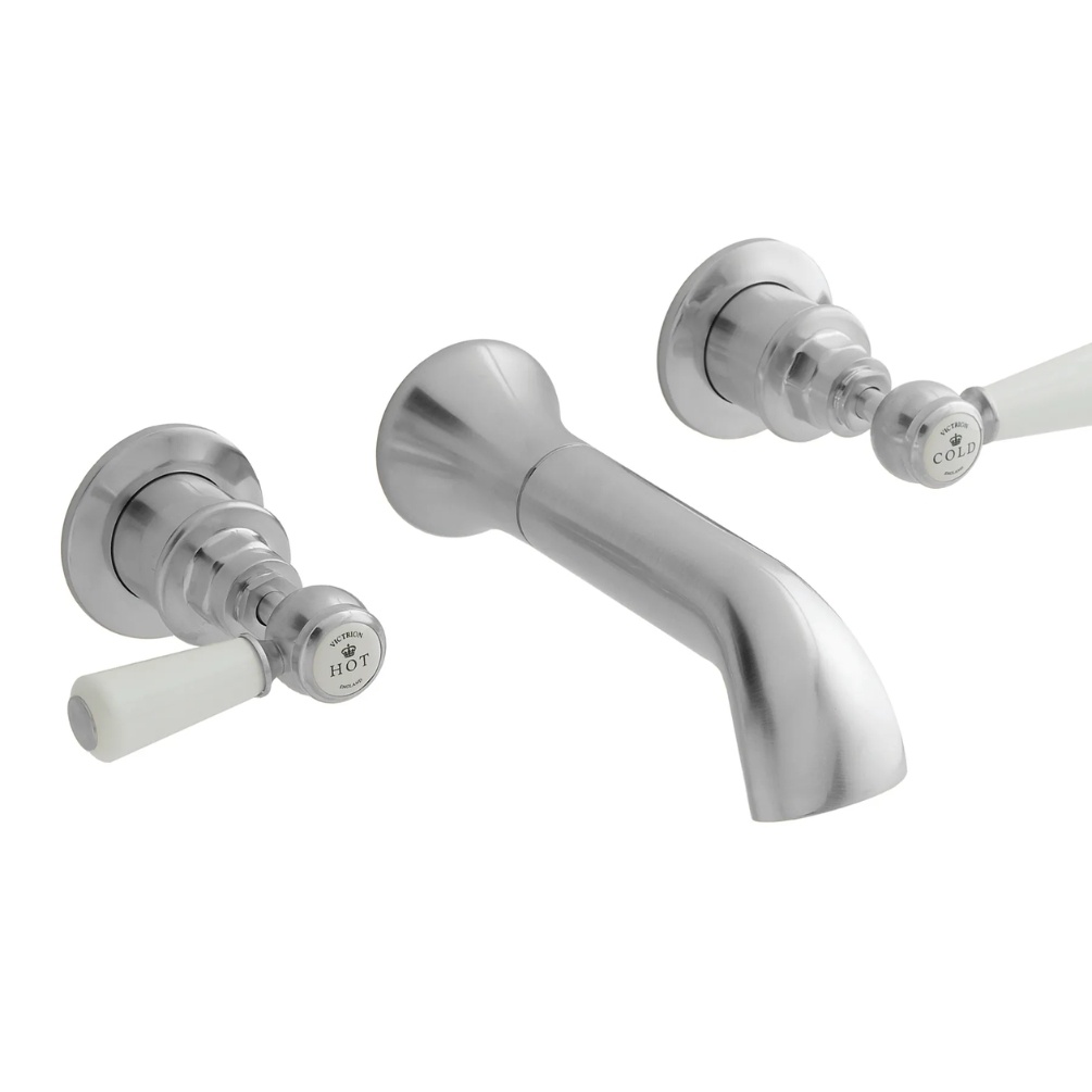 BC Designs Victrion Brushed Chrome Lever Wall Mounted Basin Mixer
