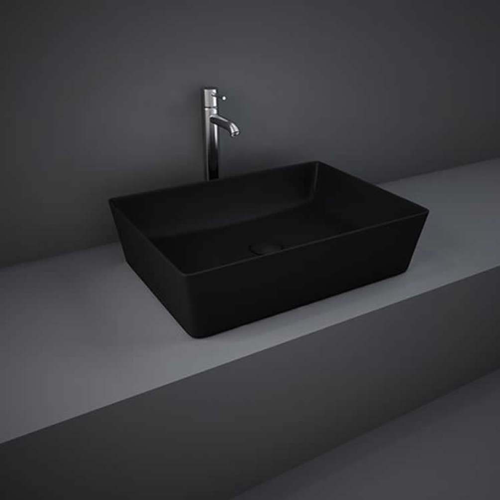 Photo Of RAK Feeling Matt Black 500mm Rectangular Countertop Basin