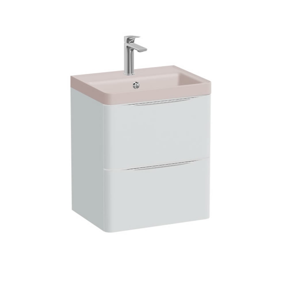 Vado Cameo 500mm Arctic White Wall Hung 2 Drawer Vanity Unit & Pink Clay Basin