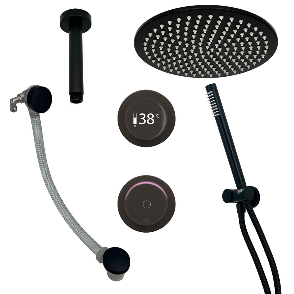 Cutout image of TED TOGO Matt Black Triple Outlet Digital Shower Bath Set