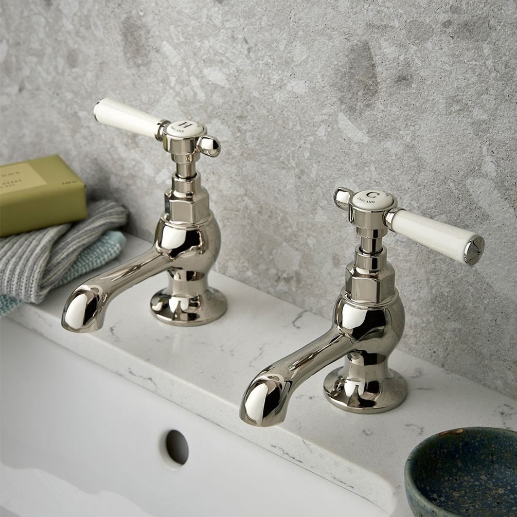 Booth & Co. Axbridge Lever Nickel Basin Pillar Taps - Lifestyle Image 1