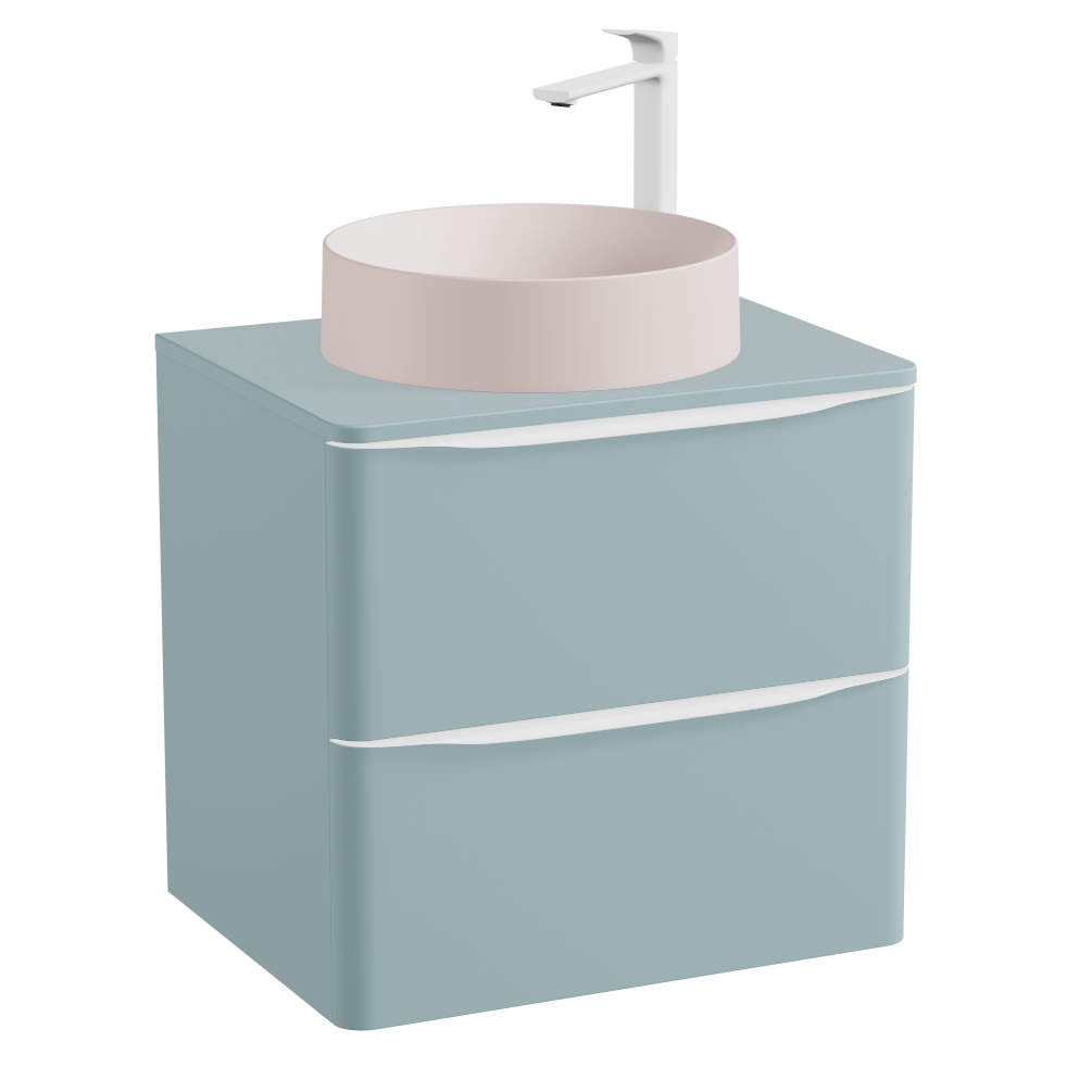 Vado Cameo 600mm Cove Blue Wall Hung Vanity Unit, Worktop & Pink Clay Basin