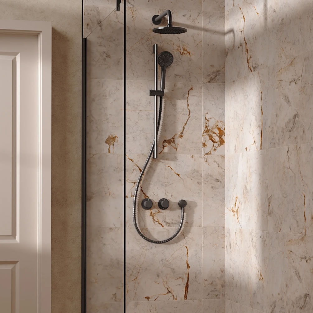 Lifestyle image of Crosswater Module Slate Dual Outlet Slide Rail Shower Set