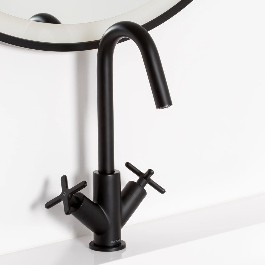 Heritage Salcombe Matt Black Basin Mixer - Lifestyle