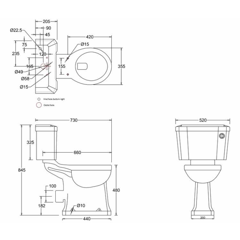 Burlington Regal Close Coupled Toilet Push Button Sanctuary Bathrooms