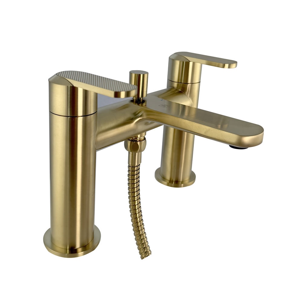 Zero 3 Brushed Brass Knurled Bath Shower Mixer