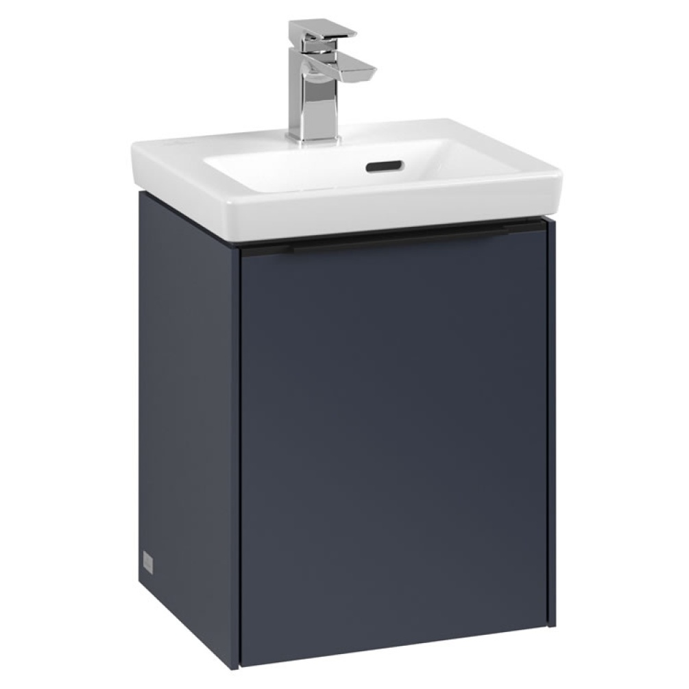 Cutout image of Villeroy & Boch Subway 3.0 351mm Marine Blue Wall-Hung Vanity Unit & Basin Volcano Black Handle