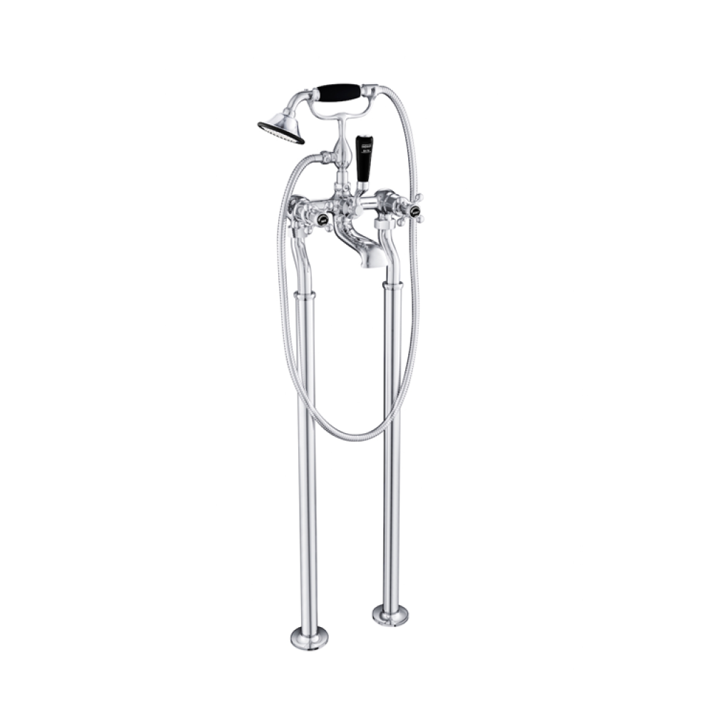 Photo of JTP Grosvenor Cross Chrome Floorstanding Bath Shower Mixer with Kit Cutout - Black Indices