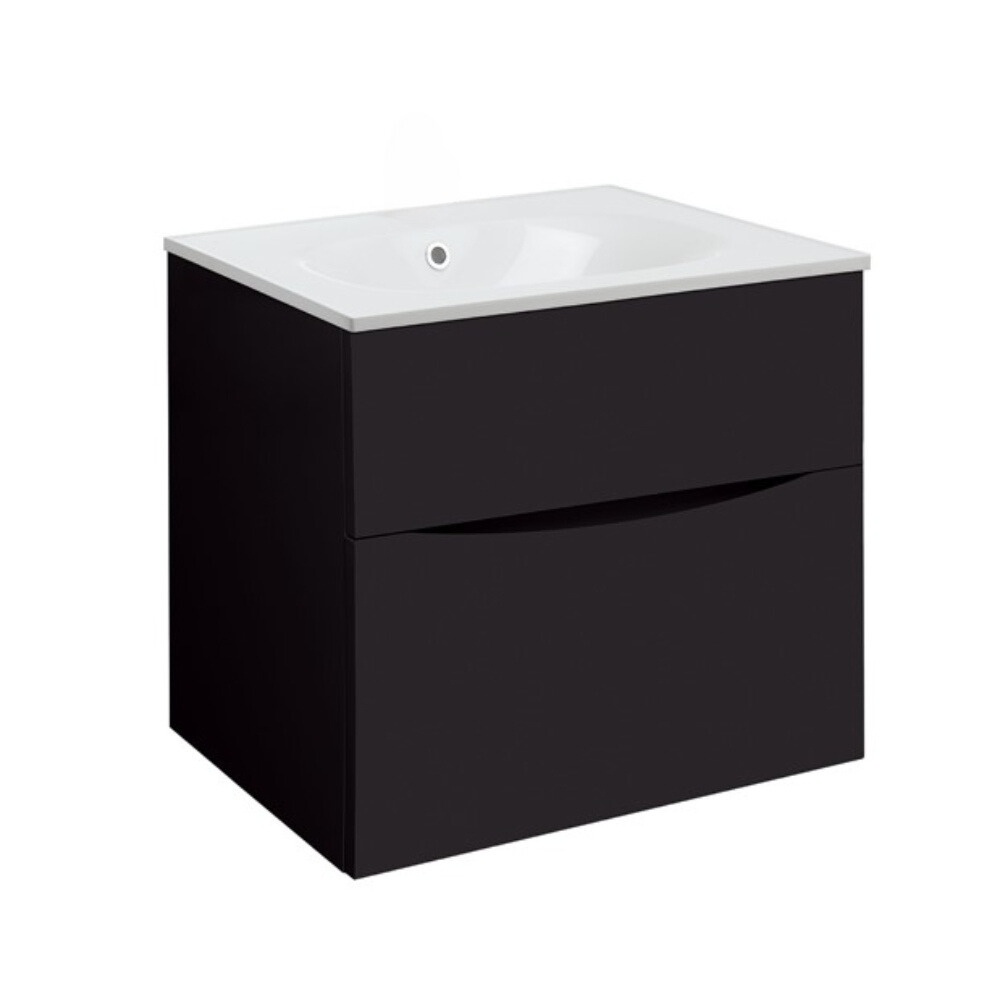 Product Cut out image of the Crosswater Glide II Matt Black 600mm Double Drawer Unit with Cast Mineral Marble 0 Tap Hole Basin