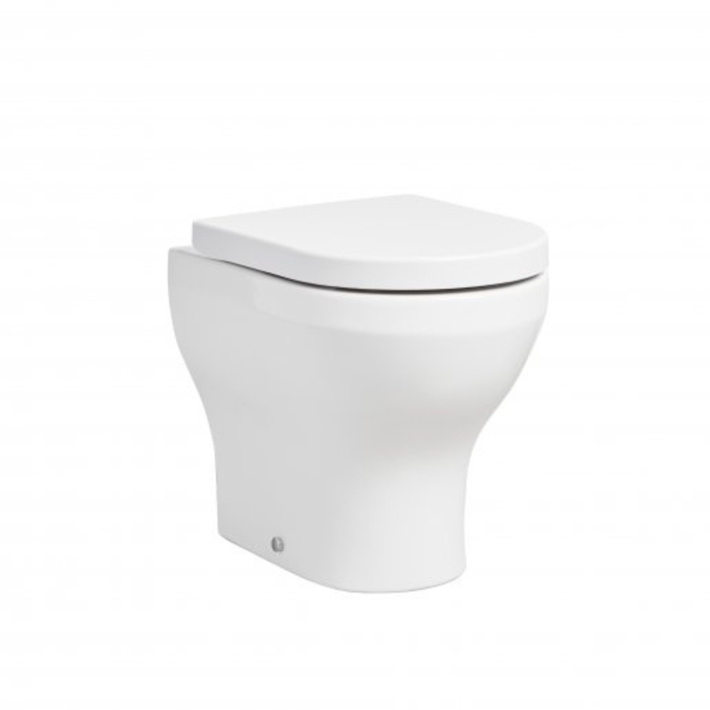 Product cut out image of the Tavistock Micra Evo Back to Wall Toilet with Wrapover Seat