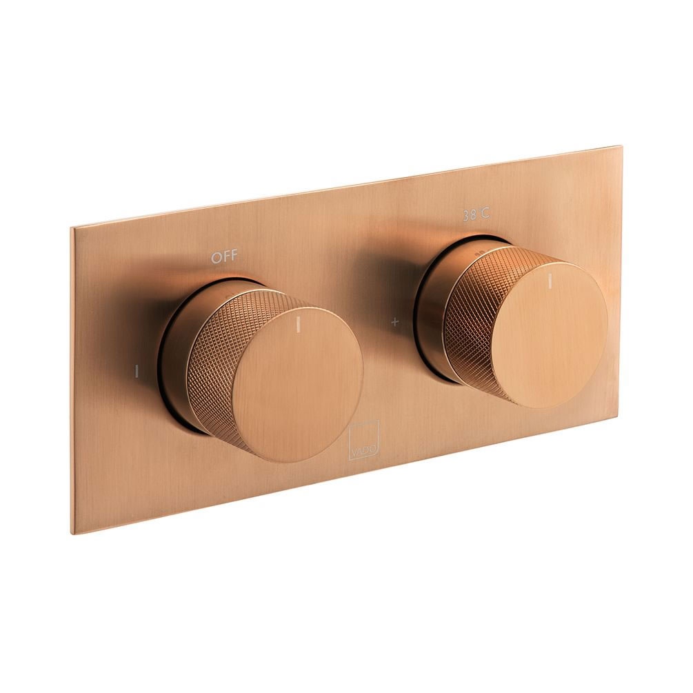 Cutout image of Vado Individual Knurled Accents Brushed Bronze Dual Outlet Shower Valve Horizontal