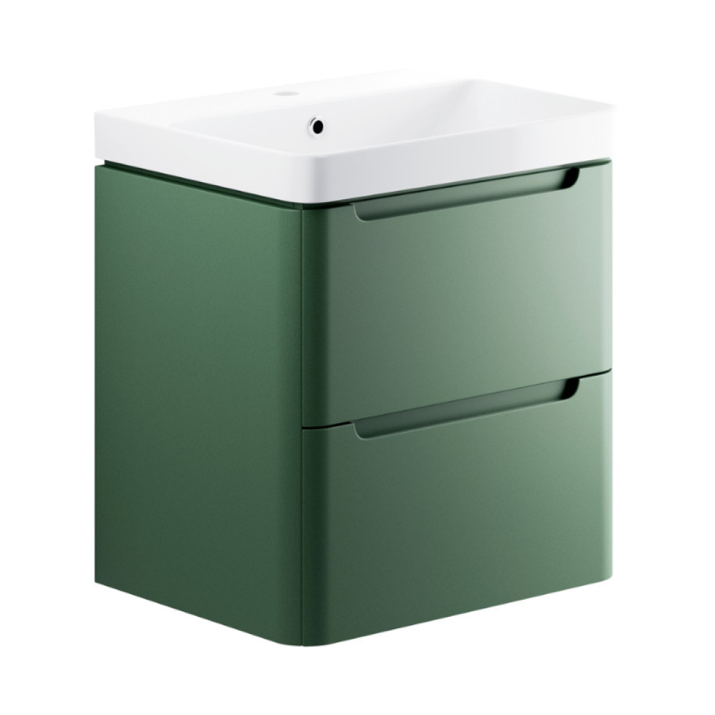 Apex Matt Sage Green 2 Drawer Wall Hung Vanity Unit & Basin - 3 Sizes