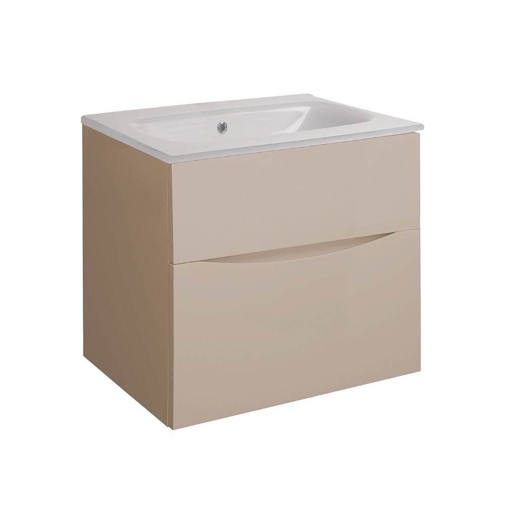 Product Cut out image of the Crosswater Glide II Warm Stone 600mm Double Drawer Unit with Ice White Glass 0 Tap Hole Basin