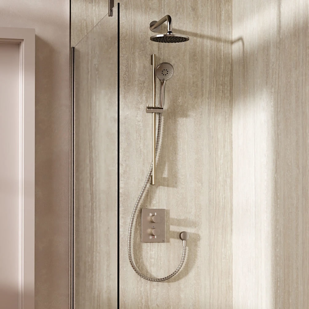 Lifestyle image of Crosswater Crossbox Brushed Nickel Dual Outlet Slide Rail Shower Set