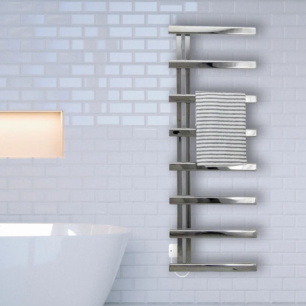 Lifestyle image of the The Sussex Range by JIS Goodwood 1400mm x 500mm Polished Stainless Steel Electric Towel Rail