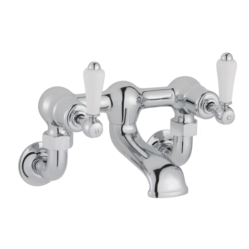 Photo of JTP Grosvenor Lever Chrome Wall Mounted Bath Filler - White Lever Cutout