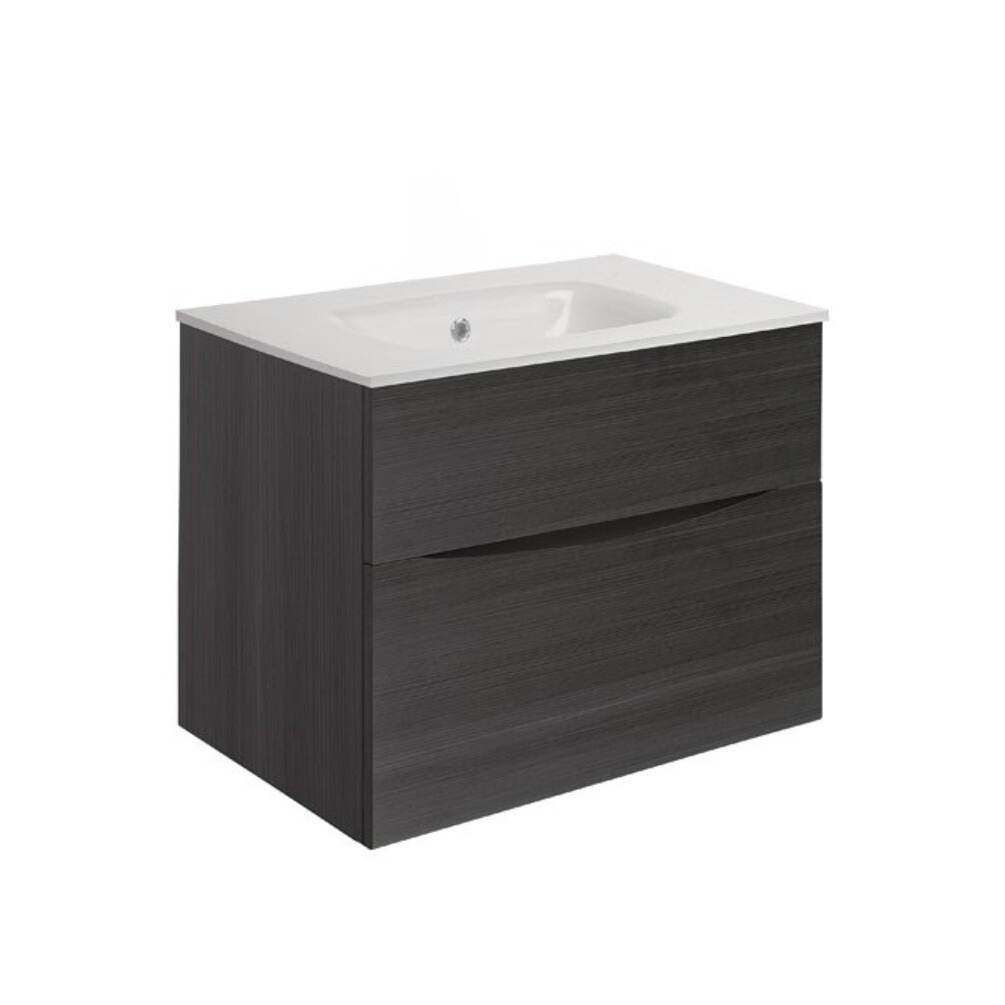 Product Cut out image of the Crosswater Glide II Steelwood 700mm Double Drawer Unit with Ice White Glass 0 Tap Hole Basin