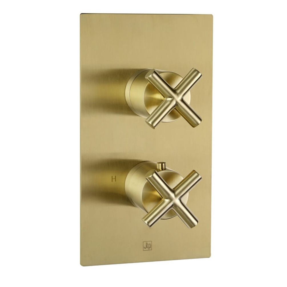 JTP Solex Brushed Brass Twin Outlet Thermostatic Shower Valve