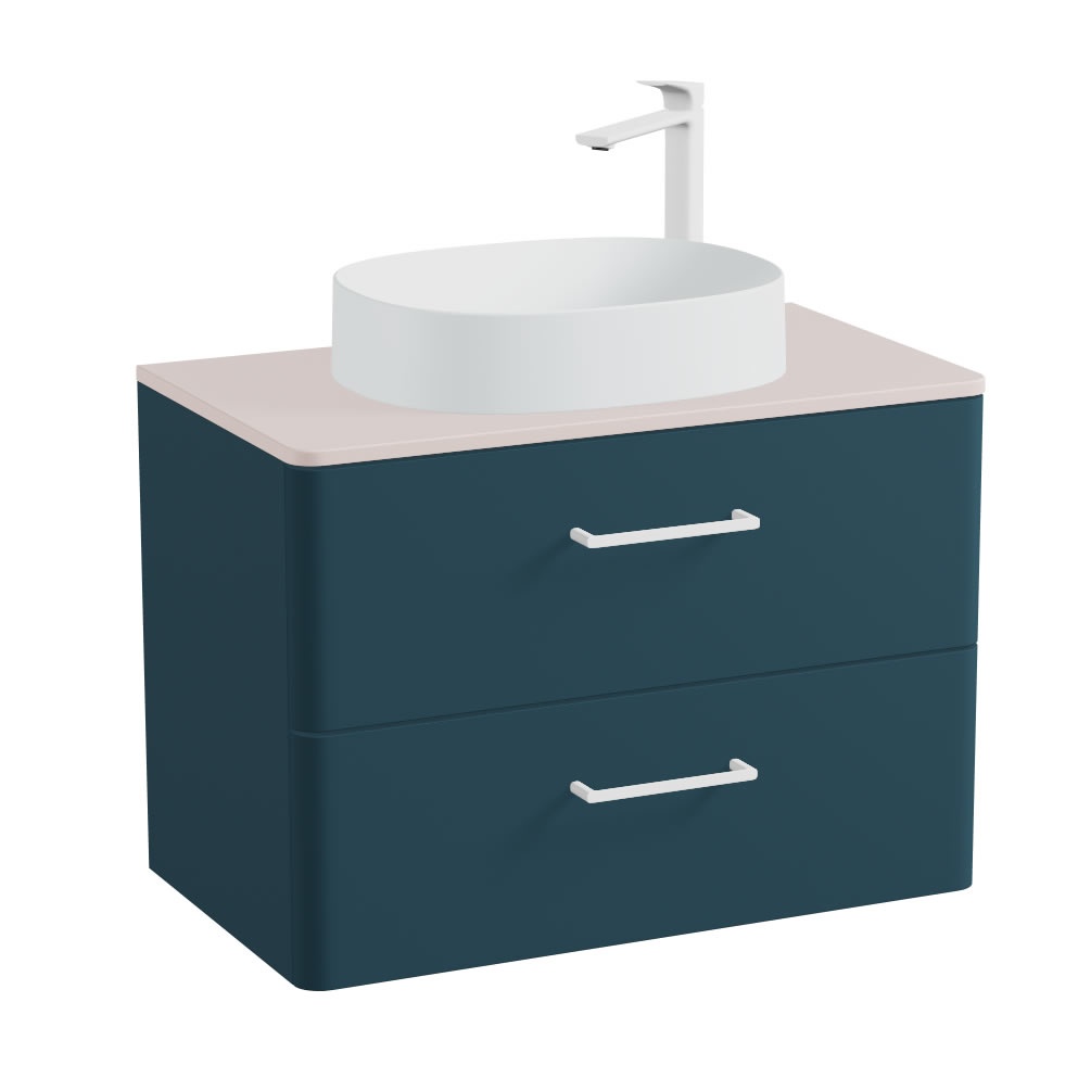 Vado Cameo 800mm Atlantic Blue Wall Hung 2 Drawer Vanity Unit, Pink Worktop & Arctic Basin