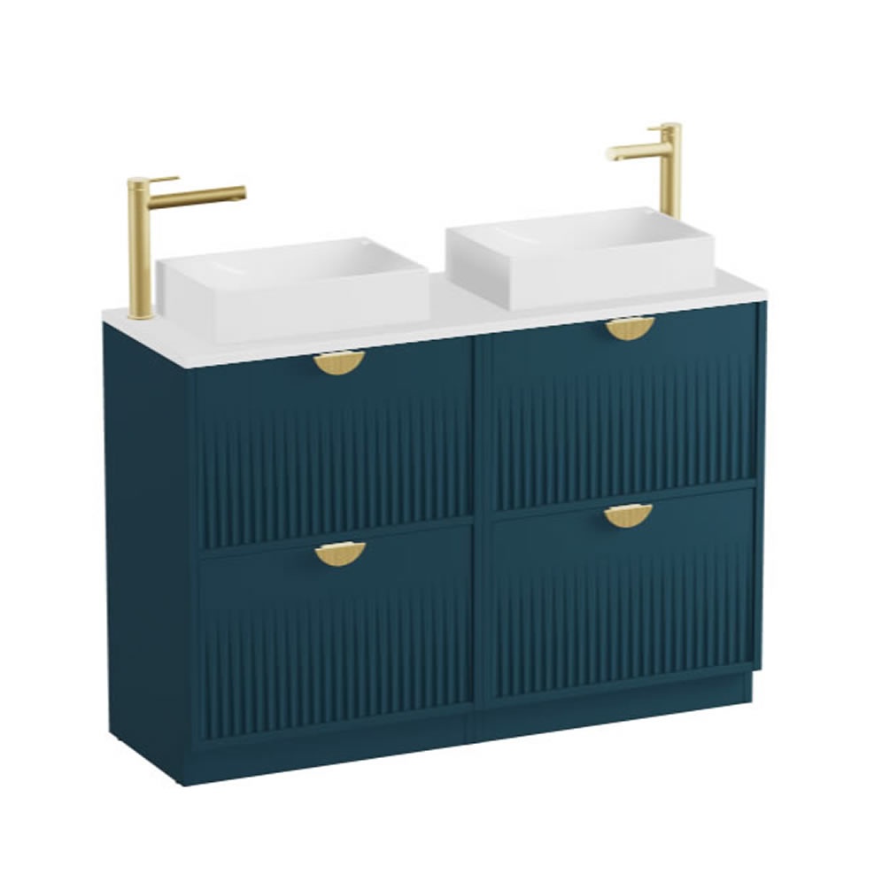 Vado Safari Fluted 1200mm Atlantic Blue Floorstanding Vanity Unit & Gloss Worktop