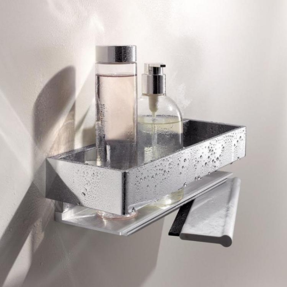 Product Lifestyle image of Keuco Edition 11 Chrome Shower Basket with Glass Wiper 11159 010000