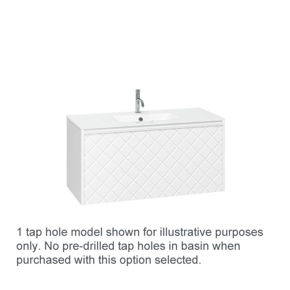 Cutout image of Crosswater Vergo 1000 Matt White Wall-Hung Vanity Unit with Ice White Glass Basin