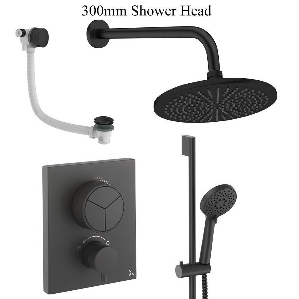 Cutout image of Crosswater Crossbox Push Matt Black Triple Outlet Slide Rail Shower Bath Set