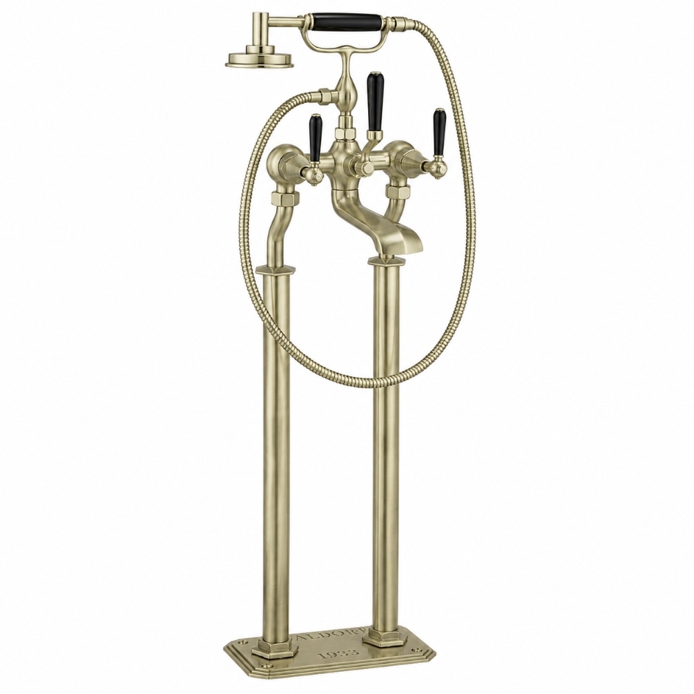 Cut out image of the Crosswater Waldorf Brushed Brass Freestanding Black Lever Bath Shower Mixer
