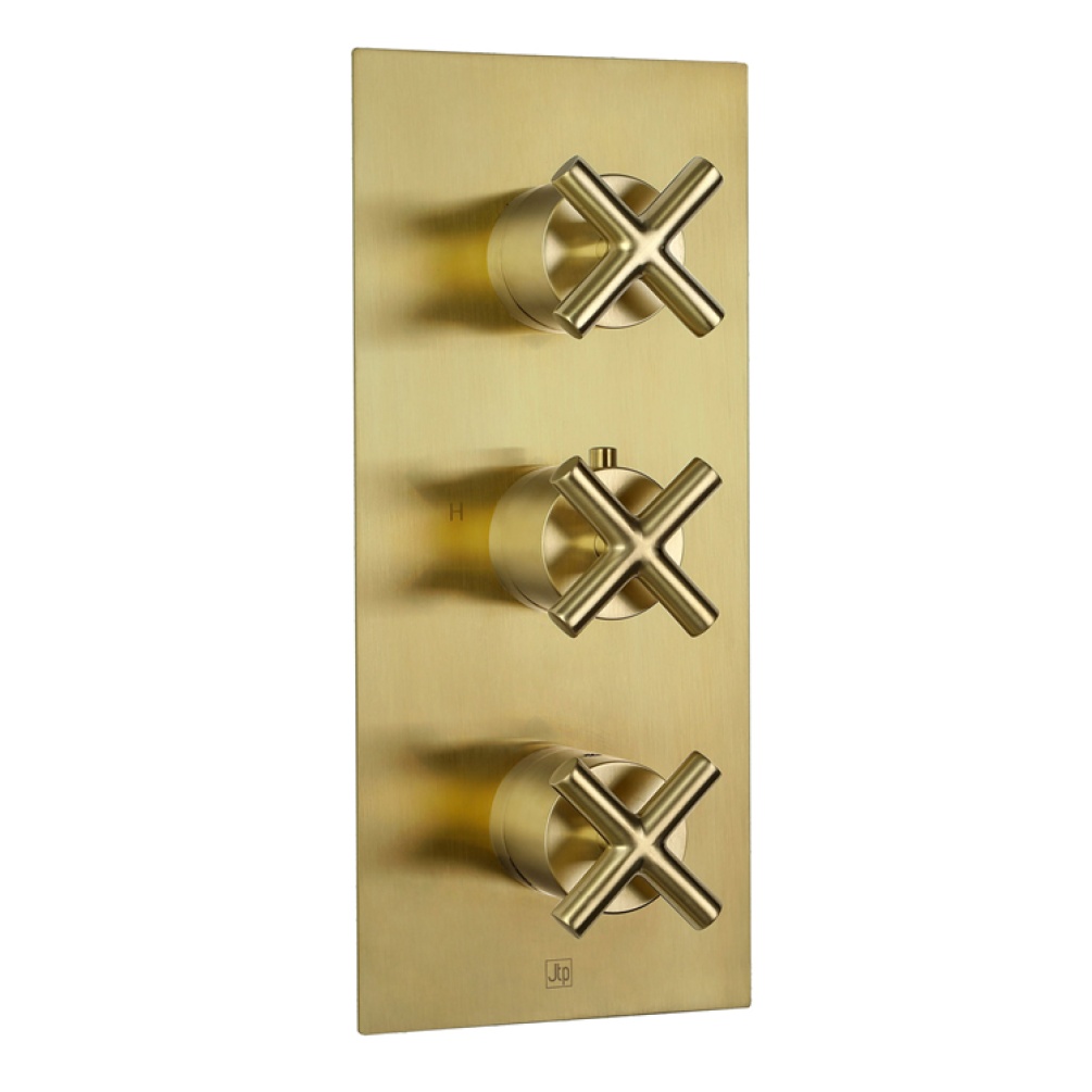JTP Solex Brushed Brass Twin Outlet Three Control Shower Valve