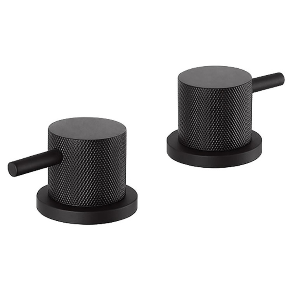Product Cut out image of the JTP Vos Matt Black Panel Valves with Designer Knurled Handles
