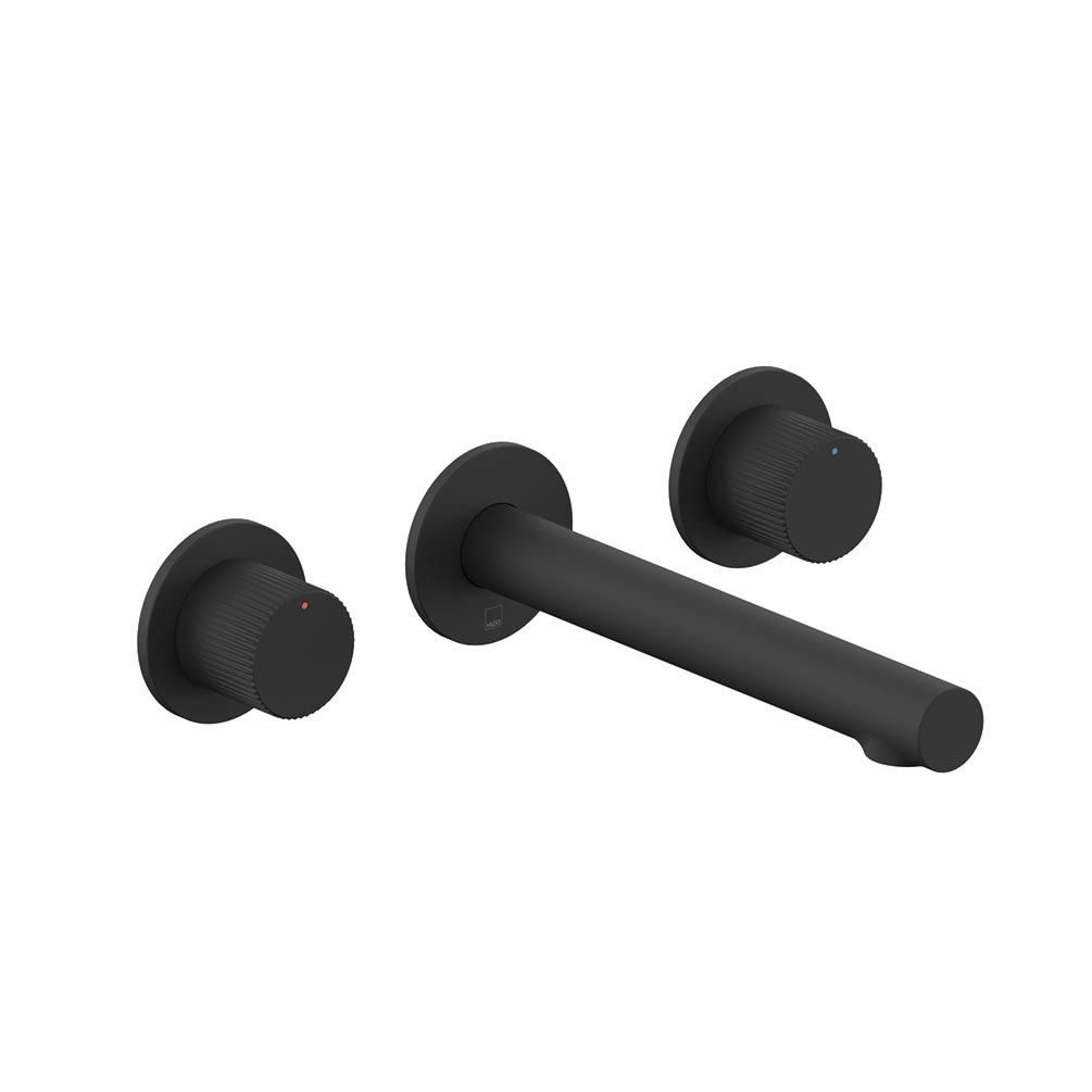 Vado Safari Leverless Fluted Matt Black 3 Tap Hole Wall Mounted Basin Mixer