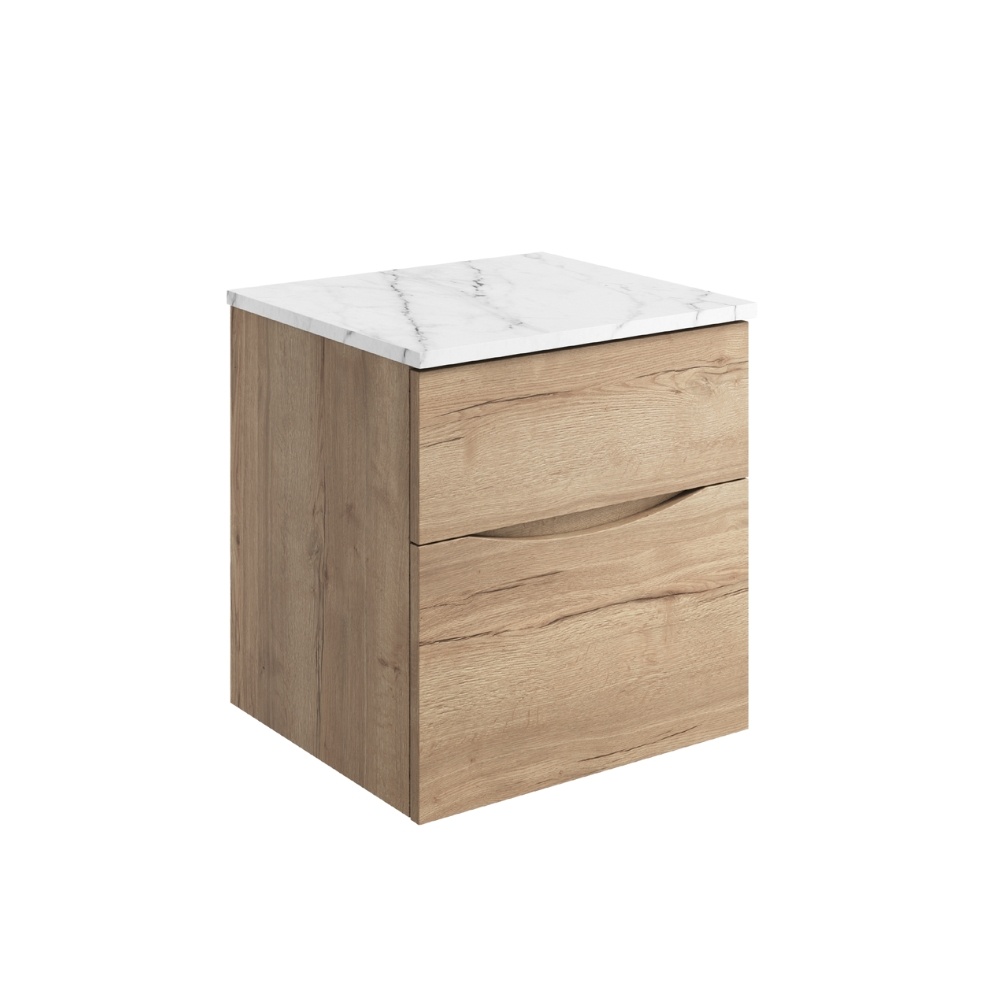Product Cut out image of the Crosswater Glide II Windsor Oak 500mm Double Drawer Unit with Carrara Marble Worktop