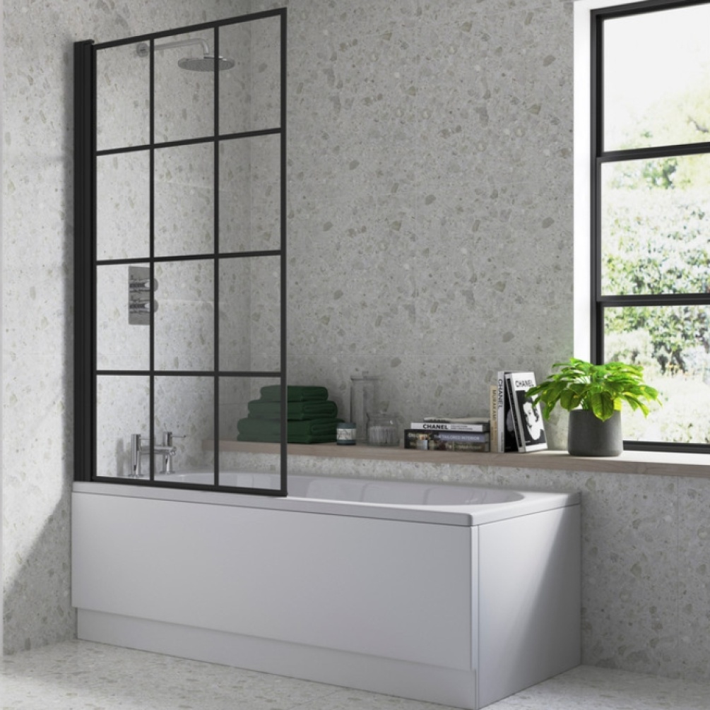 Product Lifestyle image of Camden Black Framed Single Straight Bath Screen ZERO104940