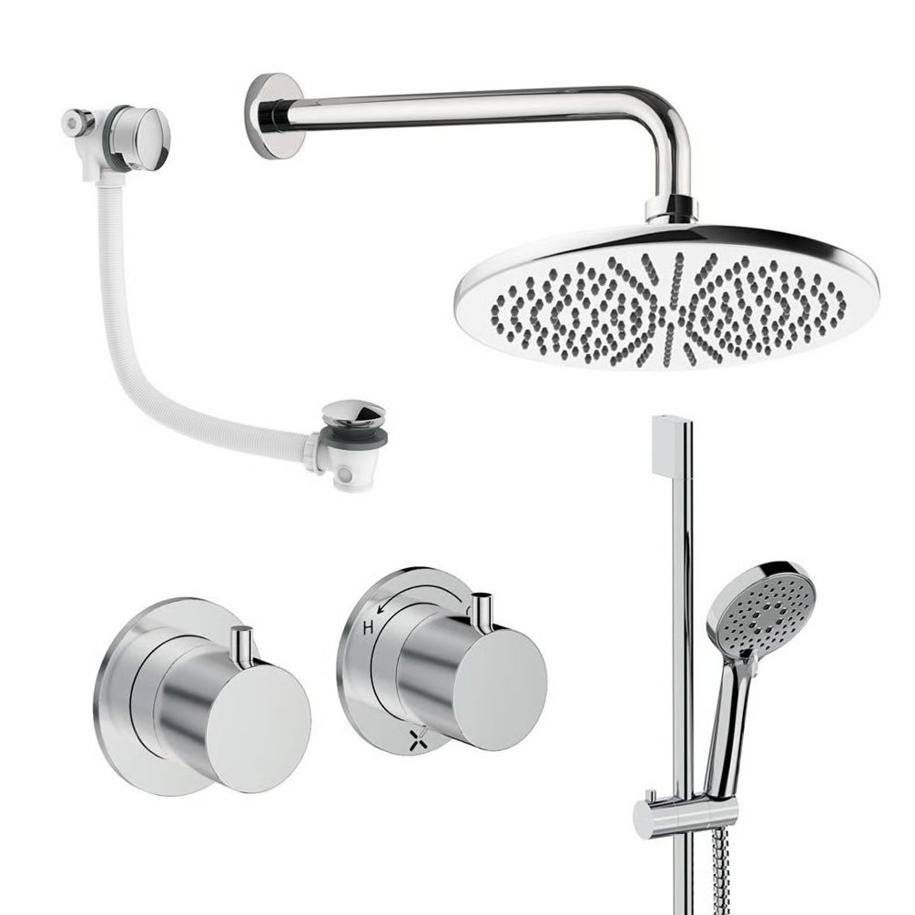 Cutout image of Crosswater Module Chrome Triple Outlet Slide Rail Shower Bath Set