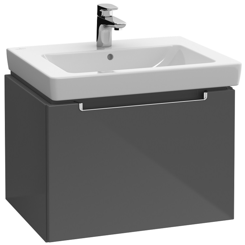 Product cut out image of Villeroy and Boch Subway 2.0 Single Drawer 600mm Vanity Unit and Basin in Glossy Grey A68710FP