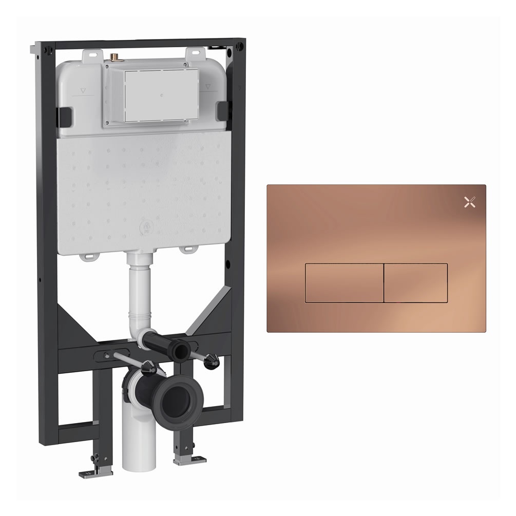 Cutout image of Crosswater 1140mm Ultra-Slim Wall-Hung Cistern Frame & MPRO Brushed Bronze Stainless Steel Dual Flush Plate