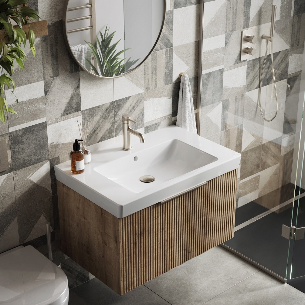 Product Lifestyle image of the Abacus Concept Linear Halifax Oak 800mm Basin & Vanity Unit