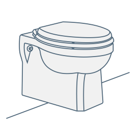 iconography image of a traditional wall hung toilet/wall mounted toilet. The Toilet has a traditional period style bowl and seat