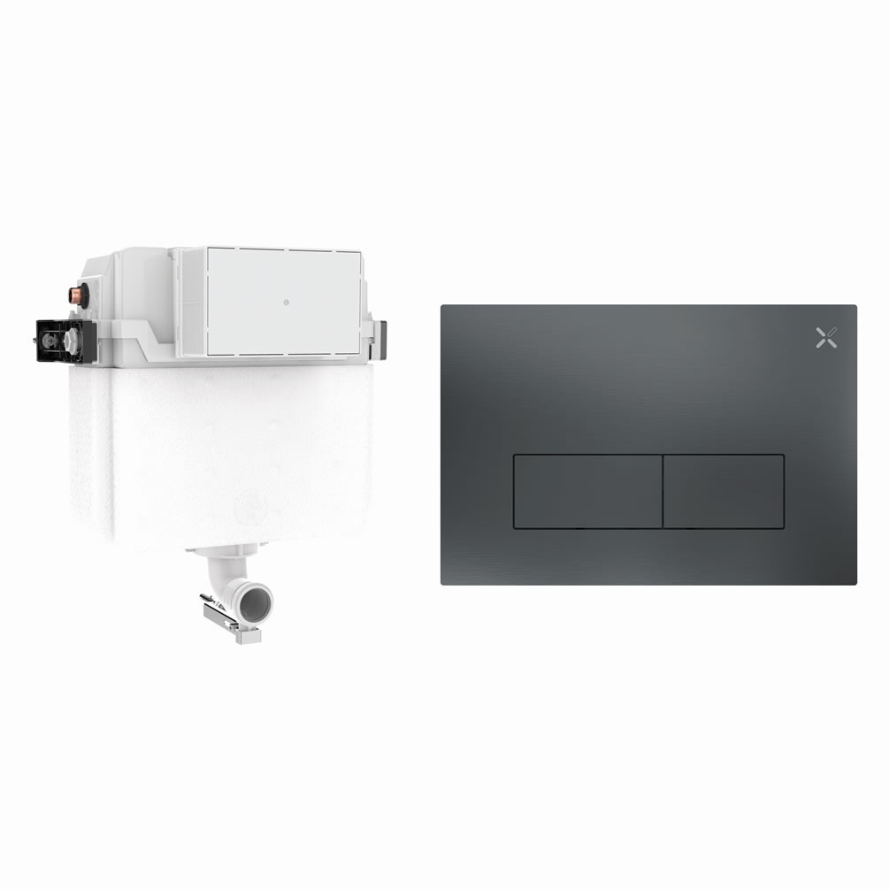 Cutout image of Crosswater 460mm Concealed Back-to-Wall Cistern & MPRO Stainless Steel Slate Dual Flush Plate
